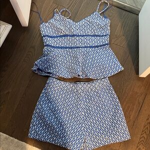 Skies Are Blue Blue and White Patterned Skort Set